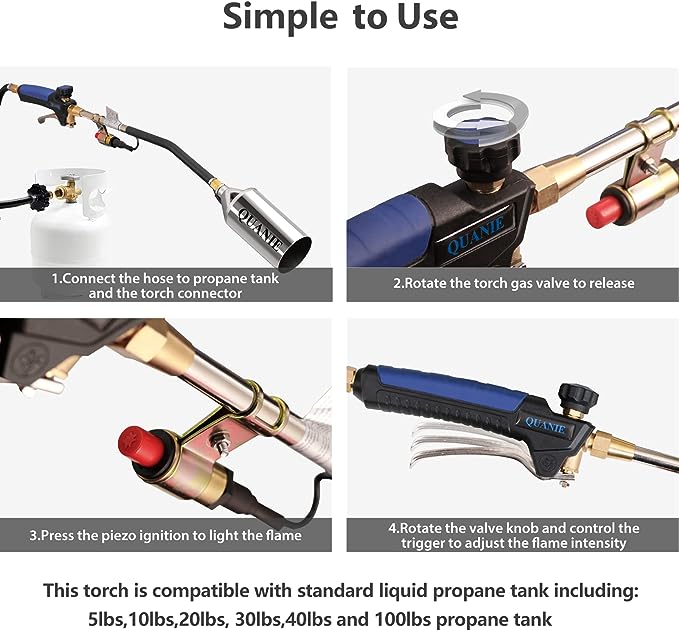 Propane Torch Burner Weed Torch High Output 800,000 BTU with 9.8FT Hose,Heavy Duty Blow Torch with Flame Control and Turbo Trigger Push Button Igniter,Flamethrower for Garden Wood Ice Snow Road (Blue)