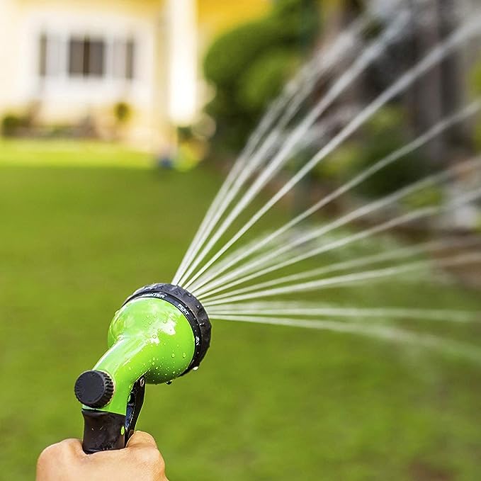 Signature Garden Heavy-Duty Water Hose Spray Nozzle - Comfort-Grip Hose Attachment - 8 Different Spray Patterns - Garden Hose Nozzle for Watering Lawns & Gardens, Washing Cars & Pets (Green)