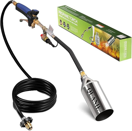 Propane Torch Burner Weed Torch High Output 800,000 BTU with 9.8FT Hose,Heavy Duty Blow Torch with Flame Control and Turbo Trigger Push Button Igniter,Flamethrower for Garden Wood Ice Snow Road (Blue)