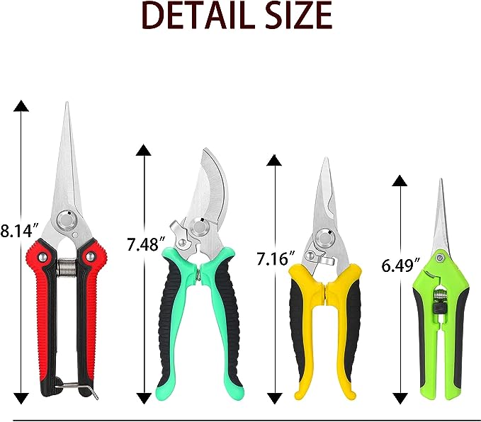 5 pack Garden Pruning Shears Stainless Steel Blades, Handheld Scissors Set with Gardening Gloves,Heavy Duty Garden Bypass Pruning Shears,Tree Trimmers Secateurs, Hand Pruner (Multi-color)