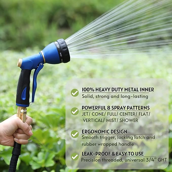 HOSUN Garden Hose Sprayer Nozzle 100% Heavy Duty Metal, Water Hose Nozzle with 8 Different Spray Patterns, High Pressure Hose Spray Nozzle for Watering Plant & Lawn, Washing Car & Pet
