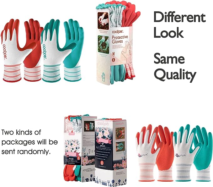 COOLJOB Gardening Gloves for Women and Ladies, 6 Pairs Breathable Rubber Coated Yard Garden Gloves, Outdoor Protective Work Gloves with Grip, Medium Size Fits Most, Red & Green