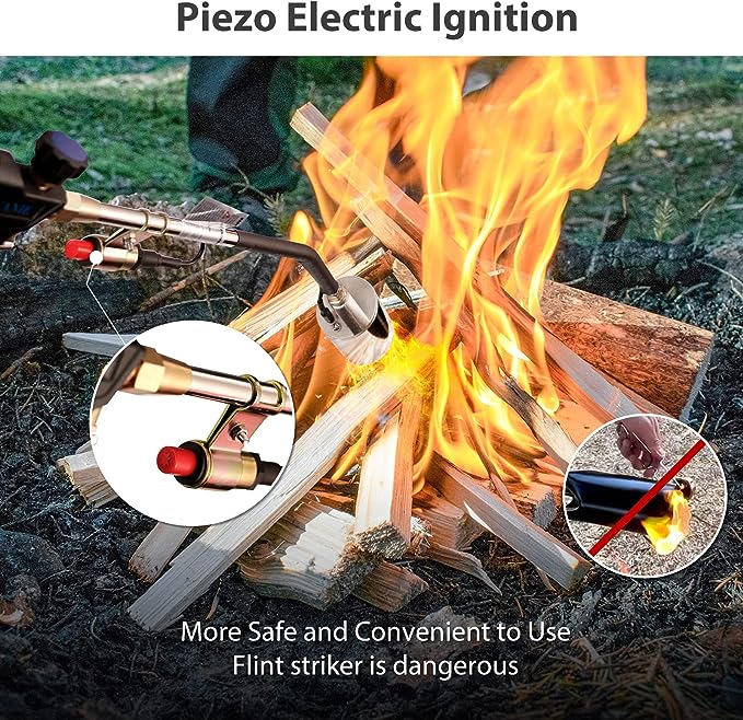 Propane Torch Burner Weed Torch High Output 800,000 BTU with 9.8FT Hose,Heavy Duty Blow Torch with Flame Control and Turbo Trigger Push Button Igniter,Flamethrower for Garden Wood Ice Snow Road (Blue)