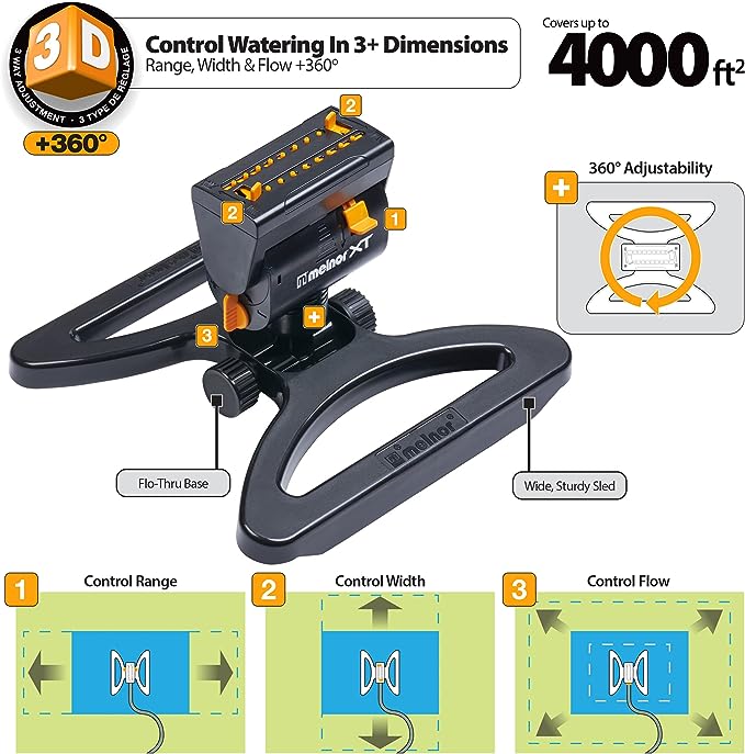 Melnor 65131AMZ Mini Oscillator Sprinkler Bundle, Black, Yellow