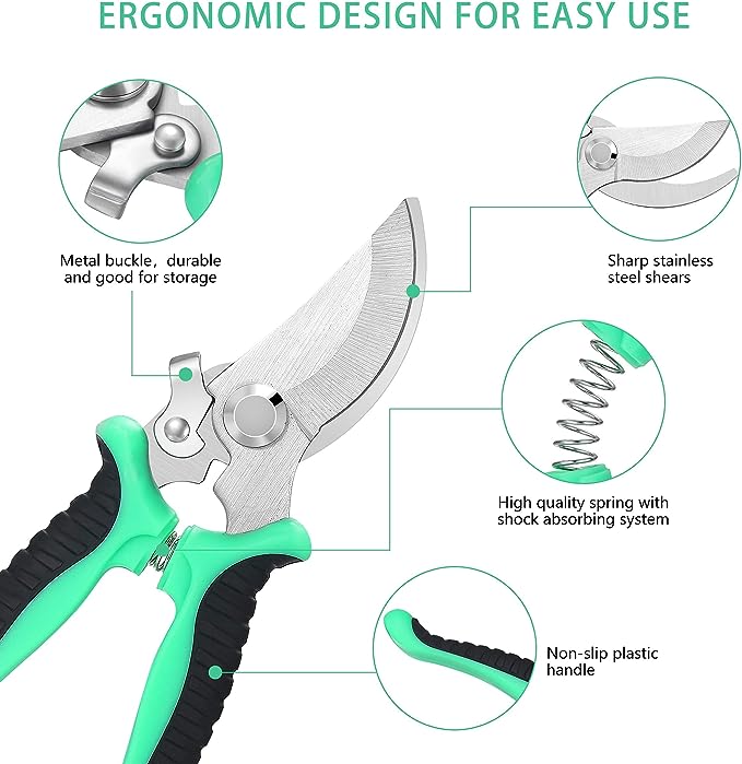 5 pack Garden Pruning Shears Stainless Steel Blades, Handheld Scissors Set with Gardening Gloves,Heavy Duty Garden Bypass Pruning Shears,Tree Trimmers Secateurs, Hand Pruner (Multi-color)