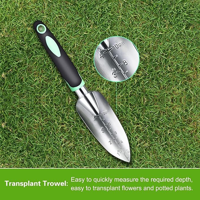 ZUZUAN Garden Tool Set, 3 Pack Aluminum Heavy Duty Gardening Kit Includes Hand Trowel, Transplant Trowel and Cultivator Hand Rake with Soft Rubberized Non-Slip Ergonomic Handle, Garden Gifts