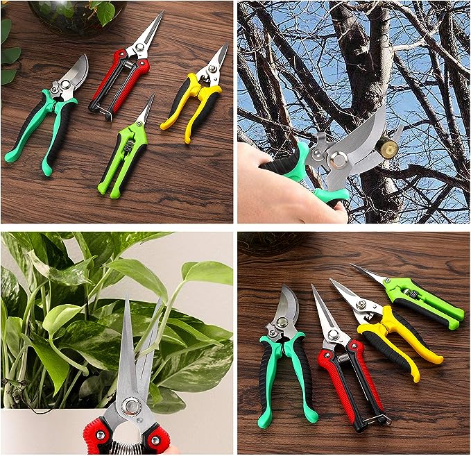 5 pack Garden Pruning Shears Stainless Steel Blades, Handheld Scissors Set with Gardening Gloves,Heavy Duty Garden Bypass Pruning Shears,Tree Trimmers Secateurs, Hand Pruner (Multi-color)