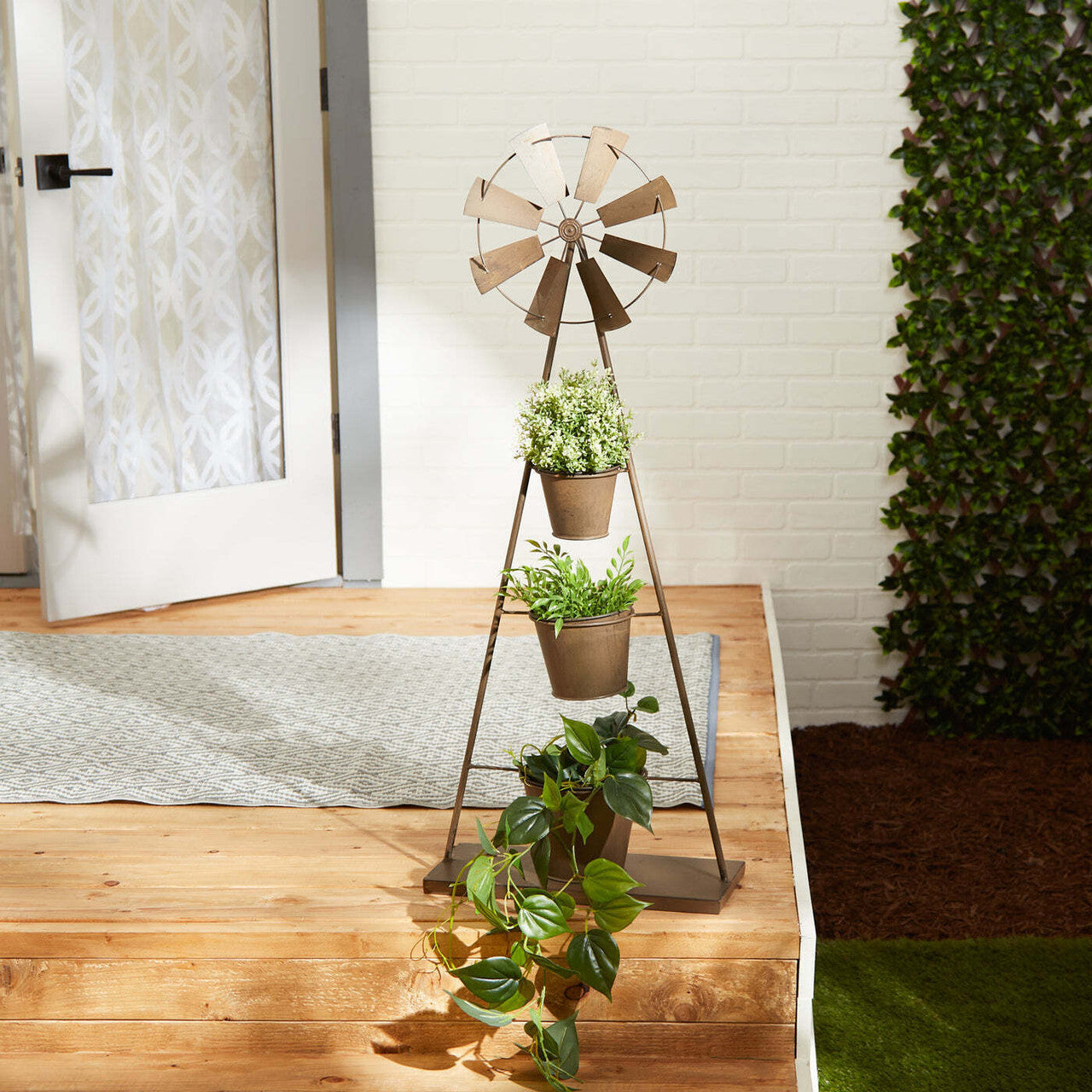 Metal Windmill Plant Stand-2